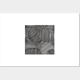 Striped Circles Collage, Black and White Digital Illustration Posters and Art